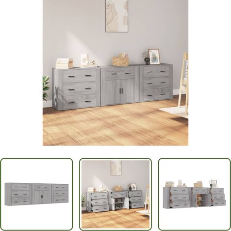 vidaXL Wohnzimmer - Sideboards 3 Stk. Grau Sonoma Holzwerkstoff (1/5)