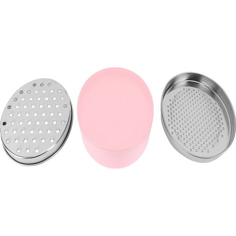Doppelseitige Käsereibe, Edelstahlgehäuse, tragbare Reibe mit Aufbewahrungsbehälter für Ingwer und rosa Rettich. (1/5)