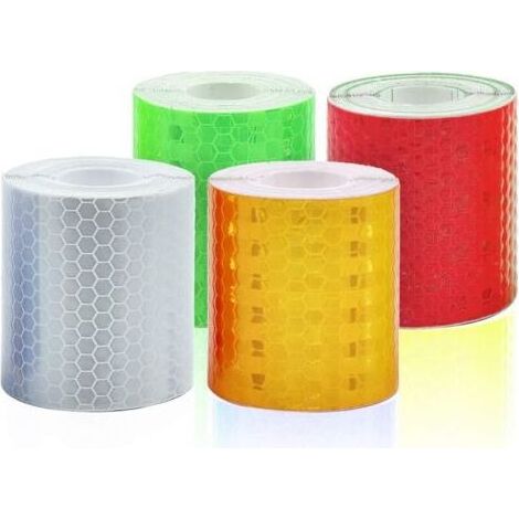 Ruban adhésif réfléchissant à 4 rouleaux, ruban d'avertissement de sécurité auto-adhésif Bandes réfléchissantes nocturnes Bandes adhésives de film de bande Bande adhésive de film de 5 cm x 3 m (1/4)