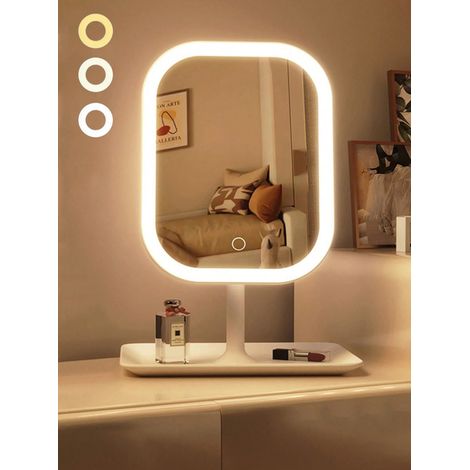 Miroir de maquillage LED rechargeable, trois modes de gradation tactile, angle réglable, miroir décoratif d'éclairage de coiffeuse de salle de voyage (1/5)