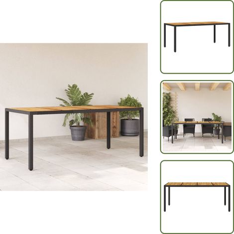 The Living Store Table de jardin et dessus en bois d'acacia noir résine tressée - Table De Jardin - Table Extérieure - Mobilier De Jardin - Table Acacia - Table Résine Tressée (1/5)