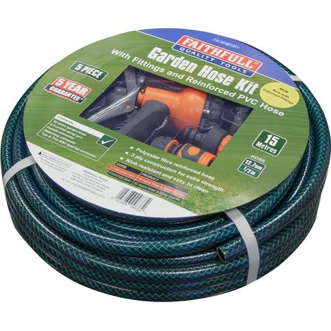Faithfull PVC Reinforced Hose 15m Fittings & Spray Gun FAIHOSE15AV (1/5)