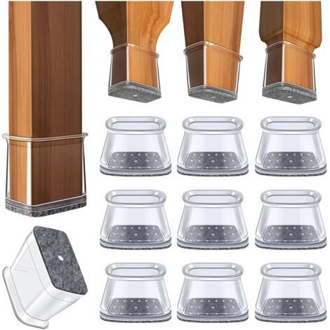 32 Pièces Protection Pied de Chaise, Rectangulaire protège Pied de Chaise, Protections de Sol en Silicone Transparent pour Patin de Chaise avec Patins en Feutre (Largeur 19-25mm,Longueur 38-50mm (1/5)