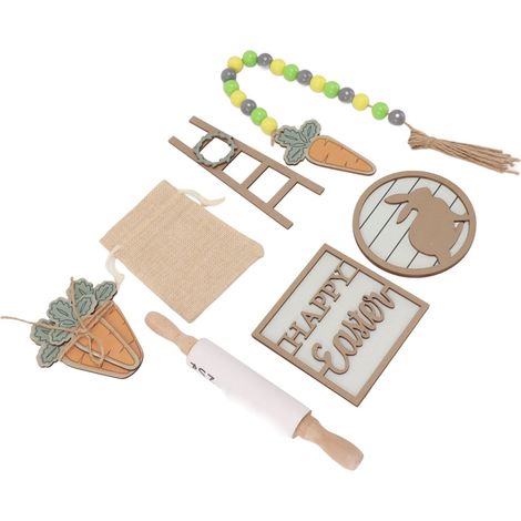 Décor de plateau de Pâques Lapin Carotte Perles Rouleau Échelle en Bois Décoration (1/5)