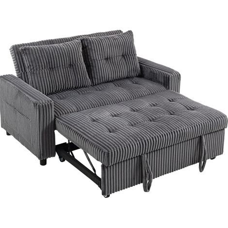 Canapé-lit 2 places convertible 3-en-1 en tissu aspect corduroy, avec 2 coussins, accoudoirs poche, gris foncé, 190 x 126 cm, CHICFURN (1/5)