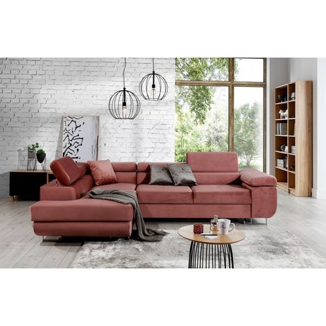 Ecksofa Schlafsofa SARRA in Stoff Monolith Rose Ottomane Links (1/4)