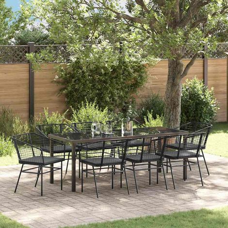 Set da Pranzo per Giardino 9 pz Nero polyrattan vidaXL