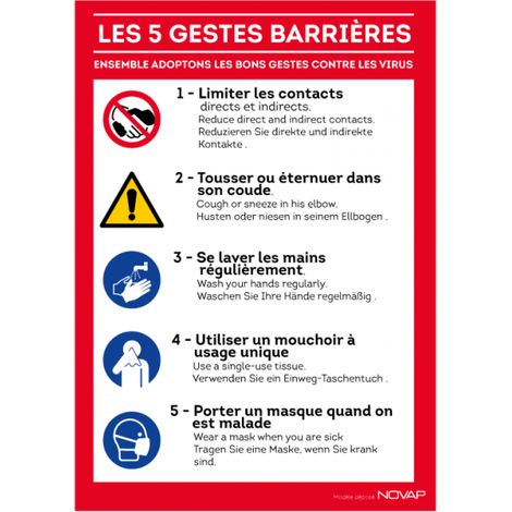 Panneau Les 5 gestes barrières - Rigide A4 - 4600109