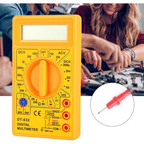 DT-832 Tragbares digitales Taschenmultimeter, Wechsel-/Gleichspannungs-, Strom- und Widerstandsmesser mit Summer, gelb (1/5)