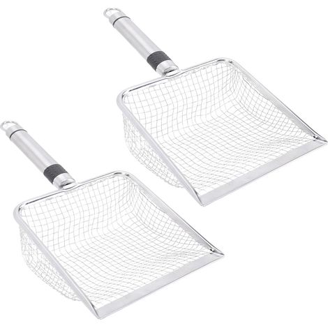 Lot de 2 pelles à litière pour chat en acier inoxydable à mailles fines, robustes et dotées d'une poignée ergonomique pour bac à litière. (1/5)