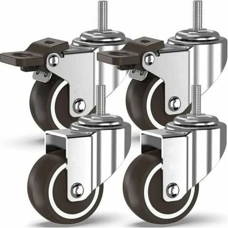 50 mm Lenkrollen 4 mit Gewindezapfen, Möbelrollen, gebremste Räder für den industriellen Plattentransport (mit M10-Stämmen, 2 mit Bremsen, 2 ohne Bremsen)