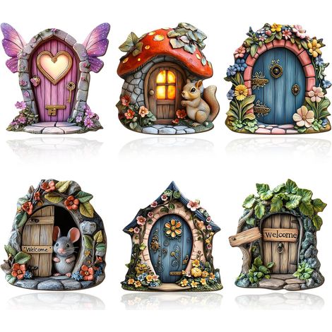 6 uds puerta de elfo, miniatura de jardín, puerta de hadas en miniatura, decoración al aire libre para árboles, patio, hogar (1/5)