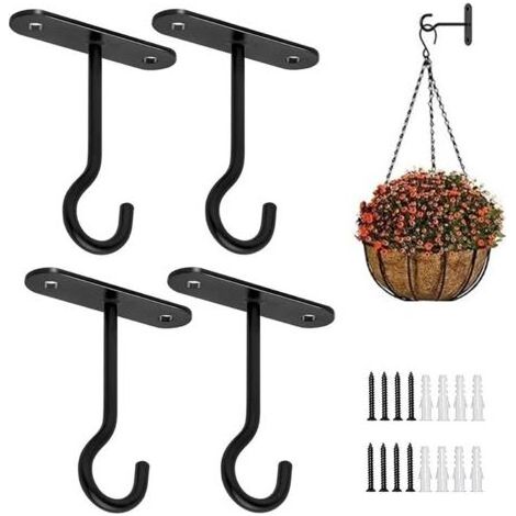 Lot de 4 supports muraux de 10 cm pour suspension de fleurs, support pour plantes suspendues, supports pour plantes suspendues, crochets muraux pour plantes domestiques (noir) (1/5)