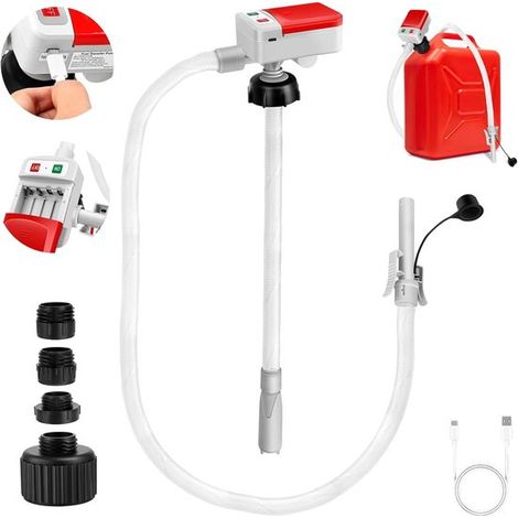 Pompe d'aspiration électrique avec arrêt automatique, pompe à carburant pour bidons d'essence, alimentée par USB-C et batterie, 12 l/min, 4 adaptateurs inclus (1/5)