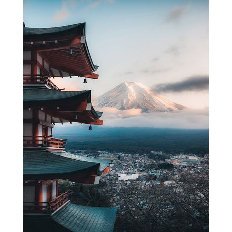 Papier peint panoramique - Temple Japonais Fuji - 130 cm x 163 cm (1/2)