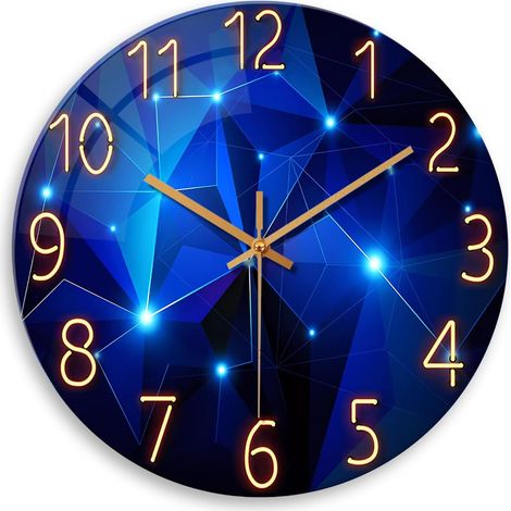 Horloges murales bleues fonctionnant sur batterie 12 pouces Horloge murale moderne sans tic-tac Horloge en verre pour le salon