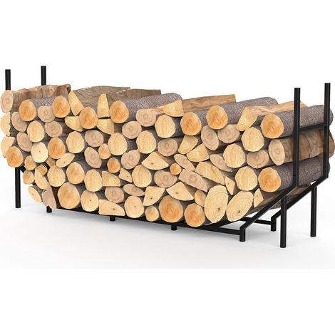 Étagère à bûches de cheminée en métal pour l'extérieur - 180 x 32 x 77,5 cm - Noir (1/5)