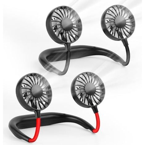 Nackenventilator Hals Ventilator Tragbarer: 2000mAh Halsventilatoren mit USB Leise Portable Neck Fan - Mini Ventilator für Outdoor Büro Camping Reisen (Ganz Schwarz-schwarz+rot) (1/5)