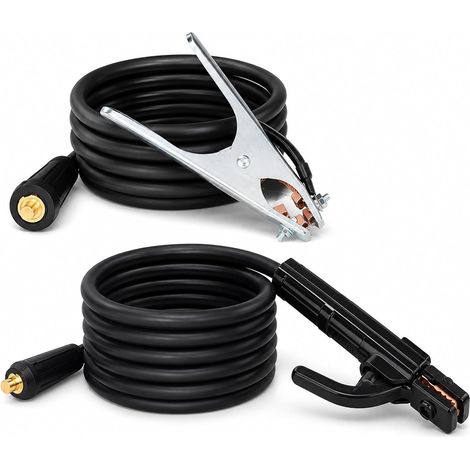 Support d'électrodes de soudure 16 mm² 2,8 + 1,2 m avec câble et borne de terre, câble de soudure, accessoires de soudure, pince à souder pour machine à souder 200 A pour travaux de soudage (1/5)