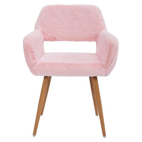 Chaise de salle à manger en fausse fourrure — une chaise de style Mid-Century dotée de pieds en acier laqué. (1/4)