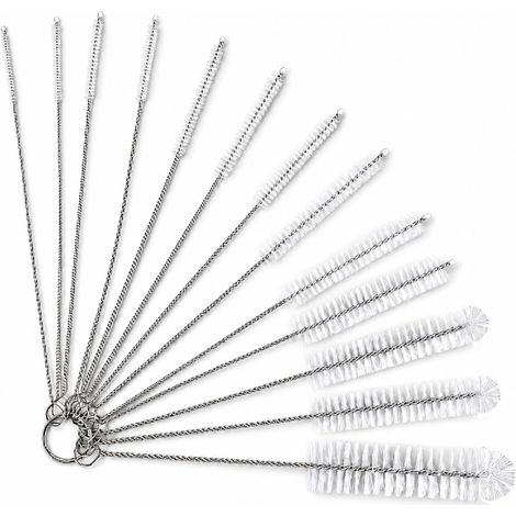 13 Pièces Brosses Nettoyage Paille Multi-Tailles, Goupillon Tube Fin en Nylon avec Tige Acier Inoxydable 304, Brosse pour Tuyau à Lait, Machine à Café, Bouteille, Théière et Accessoires Cuisine, Blanc (1/5)