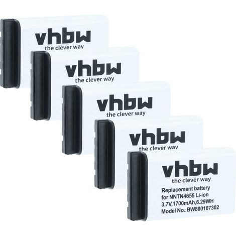 vhbw 5x Akku kompatibel mit Motorola DTR2450, DTR2430, MTH500, MTH650, MTH800 Funkgerät, Walkie Talkie (1700 mAh, 3,7 V, Li-Ion)