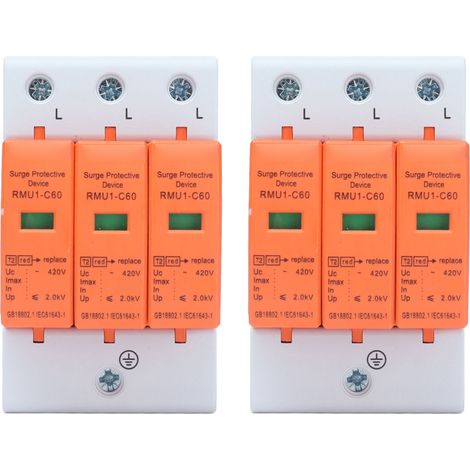 2 Pièces Parafoudre pour Rail DIN, Dispositif de Protection Antisurtension 3P AC 420V, Disjoncteur Haute Capacité 60kA pour Installation Domestique (1/5)