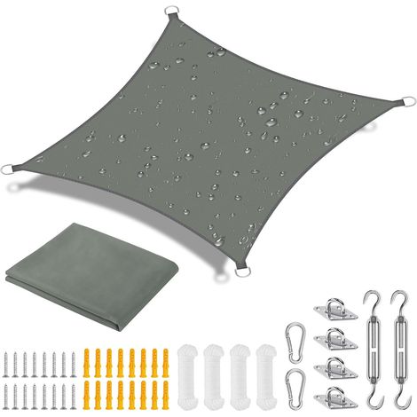 Voile d'ombrage Carrée 3x3m, Toile Ombrage avec 4 Corde Libre, Auvent Imperméable UV Protection 95%, Imperméable Toile Ombrages pour Jardin Terrasse Extérieur-Gris (1/5)