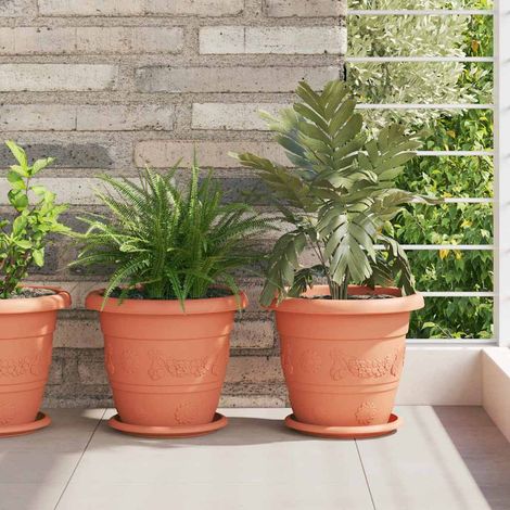 Runder Blumentopf 6 pcs Ziegelrot Ø 26 x 21,5 cm Kunststoff