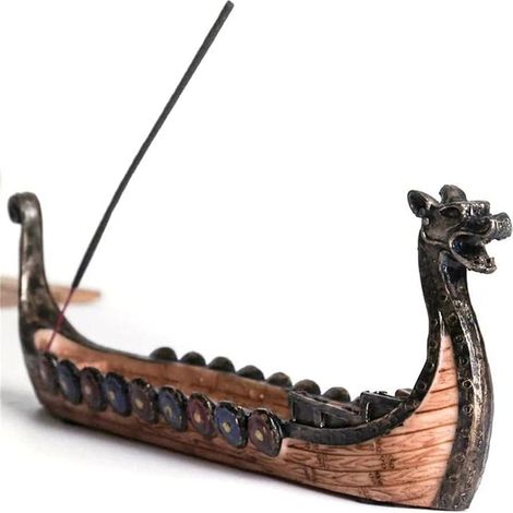 Porte-encens décoratif en résine – Design bateau dragon style viking – 24 × 5 × 12 cm (1/5)