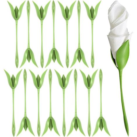 Lot de 15 porte-serviettes en ABS réutilisable, anneaux en forme de fleur et feuille verte, accessoires décoratifs pour mariage, fête et dîner (1/5)