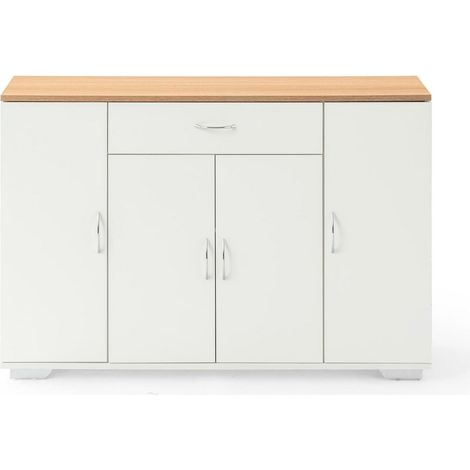 Kommode 110cm Weiß Eiche mit 4 Türen & 1 Schublade, Sideboard für Schlafzimmer (1/5)