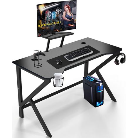 Haloyo® Scrivania per computer, scrivania da gioco, scrivania da gioco ergonomica, scrivania angolare da gioco, portabicchieri, 100x55x74cm, nero (1/5)