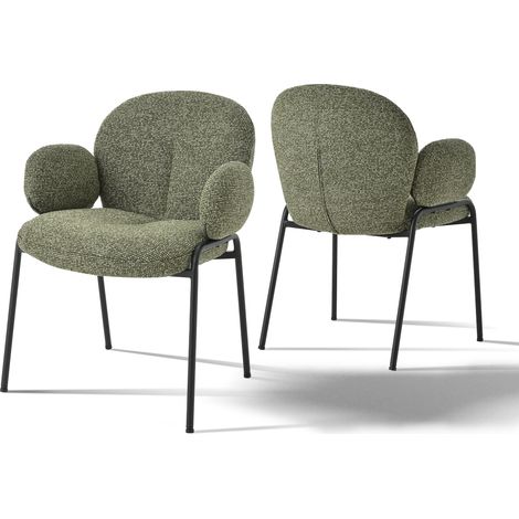 Goeurvant Elegant Chairs with Curved Backrest and Adjustable Feet, Scandinavian Style - Set of 2 - Green - Textured Fabric (1/5)
