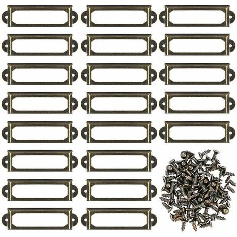 50 porte-étiquettes en métal pour meubles, tiroirs, armoires, cadres pour étiquettes nominatives avec vis pour bureau, bibliothèque, étagères, bronze (60 x 17 mm) (1/5)