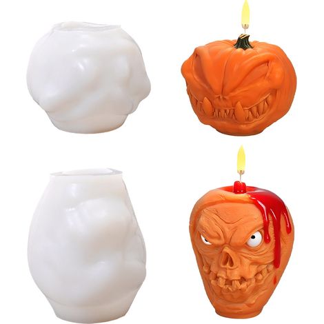 Moule à bougie silicone Halloween 2 pièces Monstre effrayant DIY Décoration citrouille pomme (1/5)