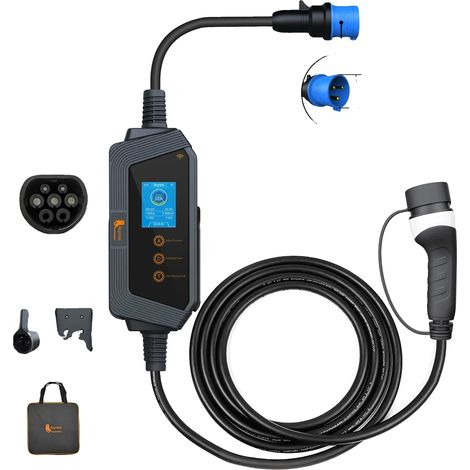 Cargador portátil para vehículos eléctricos, control mediante aplicación inteligente, corriente de carga ajustable, 7 kW. (1/2)
