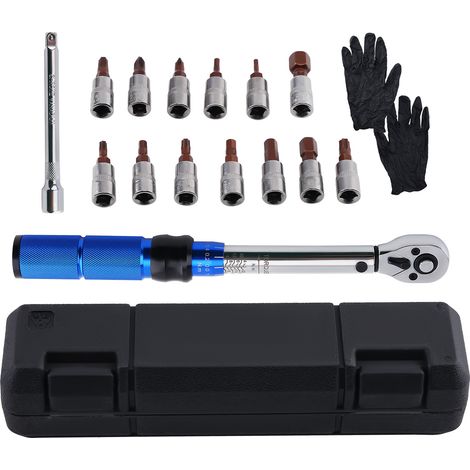 Knurled Handle 1/4" Drive Torque Wrench Kit 2-24Nm with Hex Phillips Bits