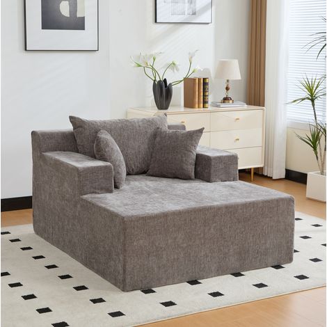 Divano modulare in ciniglia, seduta a compressione morbida, chaise longue, pronto all'uso - grigio (1/5)