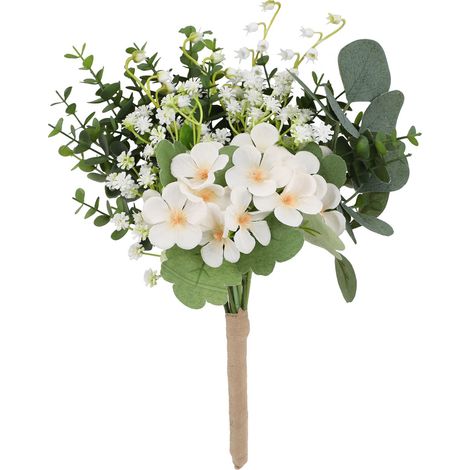 【AHB2004-800-13 Weiß】Handgefertigter künstlicher Brautstrauß, Hochzeitsblumen im INS-Stil, Eukalyptusblätter, künstliche Blumendekoration, Tischschmuck (1/2)