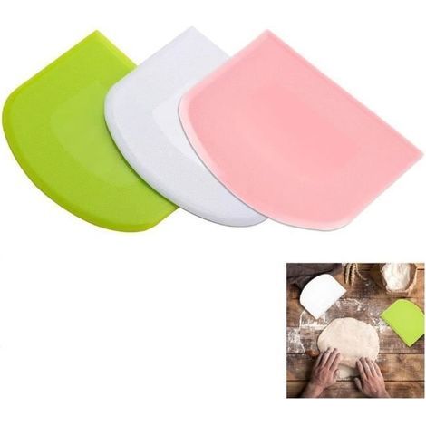 Set di 3 raschietti per pasta, raschietto per impasto in plastica, taglia impasto e spatola per pane, crêpes e pasta sfoglia al formaggio. (1/4)