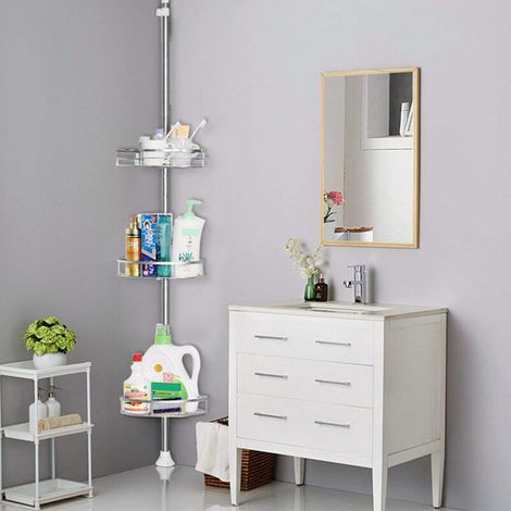Étagère d'angle de Douche Télescopique Panier Serviteur de Douche sans Perçage en Acier Inoxydable Hauteur Réglable avec 3 Panierpour Salle de Bain et Cuisine (1/5)