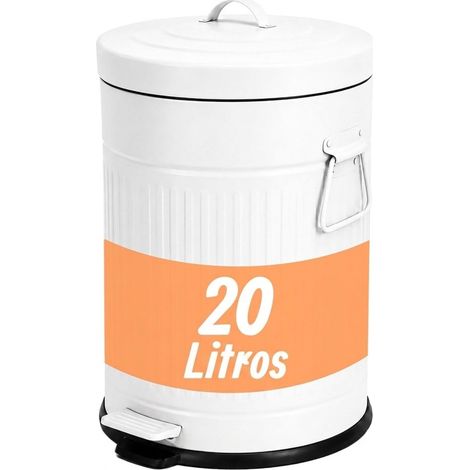 Relaxdays Cubo de Basura Retro 20 L, con Pedal, Cocina, Metal, Cubo Interior Extraíble, Cierre Suave, Blanco (1/5)