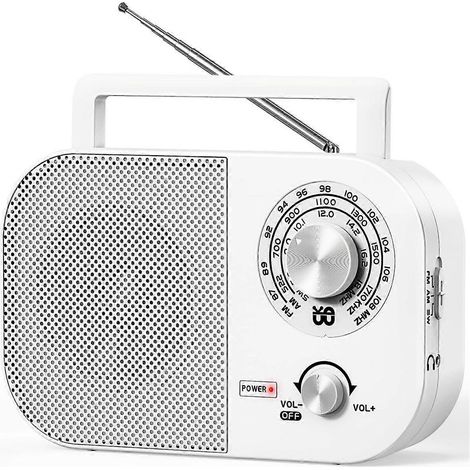 Radio portable AM/FM à longue portée, radio à transistors blanche (1/5)