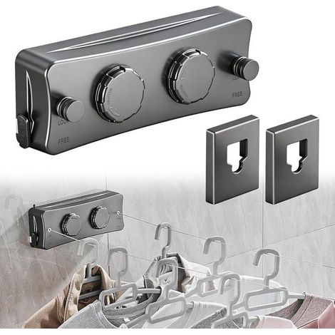 Corde à Linge Rétractable,2x5.1m Étendoir à Linge en Acier Inoxydable,Gris Fil a Linge Extérieur Retractable pour Balcon (1/5)