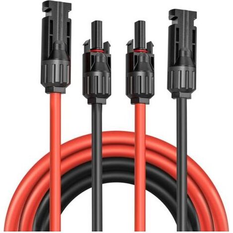 BRICOOMARKET Câble Solaire 4 mm² - Rallonge de 1m/2m/3m/4m/5m/6m/10 m - Résistant aux UV - Certifié VDE - avec connecteurs solaires - pour installations photovoltaïques (Rouge/Noir) (4mm²/2m) (1/5)