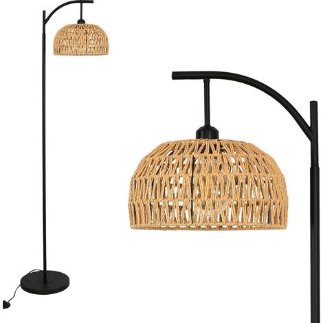 Lampadaire salon moderne chambre, lampadaires en rotin pour salon, lampadaire bohème aspect rotin pied de lampe E27, lampadaire vintage avec interrupteur au pied, abat-jour Ø28.5 cm (1/5)