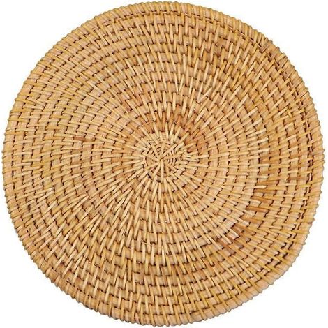 Sets de table et dessous de verre tissés en rotin faits main, résistants à la chaleur, pour les tasses à manger et à thé (20 cm) (1/5)