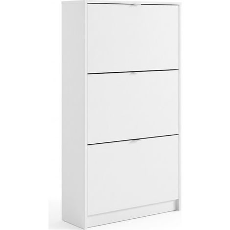 Scarpiera Salvaspazio Con 3 Ante A Ribalta E 2 Ripiani Interni Doppia Profondità Mobile Portascarpe Moderno Design Minimal Ingresso Corridoio Capacità Fino A 18 Paia 70.3 x 24 x 123.6 Cm Bianco