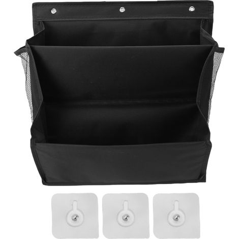 Zapatero de pared fabricado en tela Oxford, ahorra espacio, multifuncional, de 2 niveles, con ganchos adhesivos, para puerta, autocaravana o armario, color negro. (1/5)